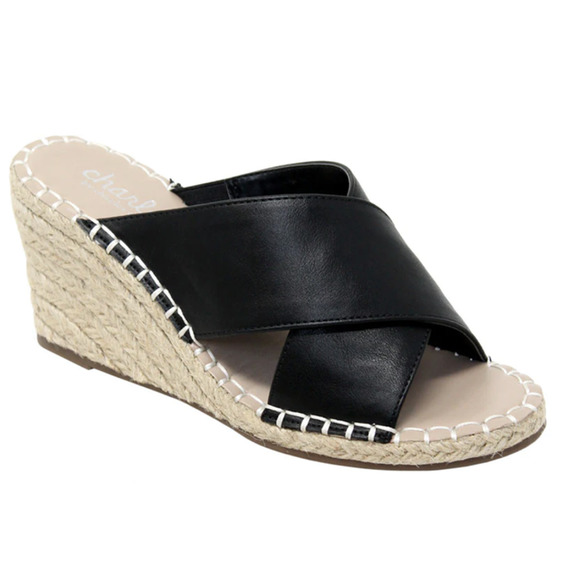 Charles by Charles David NOTCH Black Wedge Espadrille Sandal Women's 7.5 NEW - Picture 1 of 10